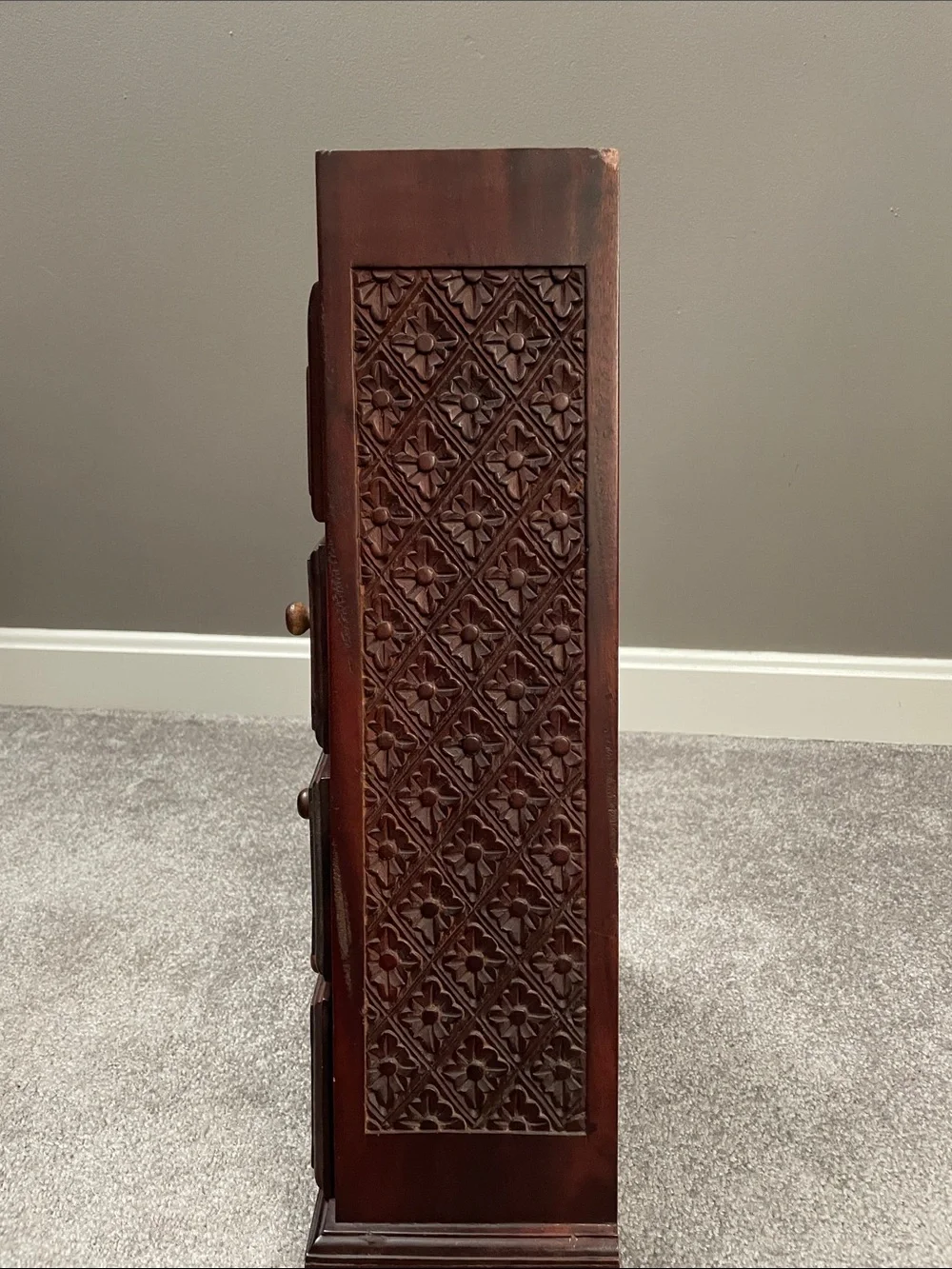 Hand-Carved Pyramid Wooden Jewelry Chest - Brown